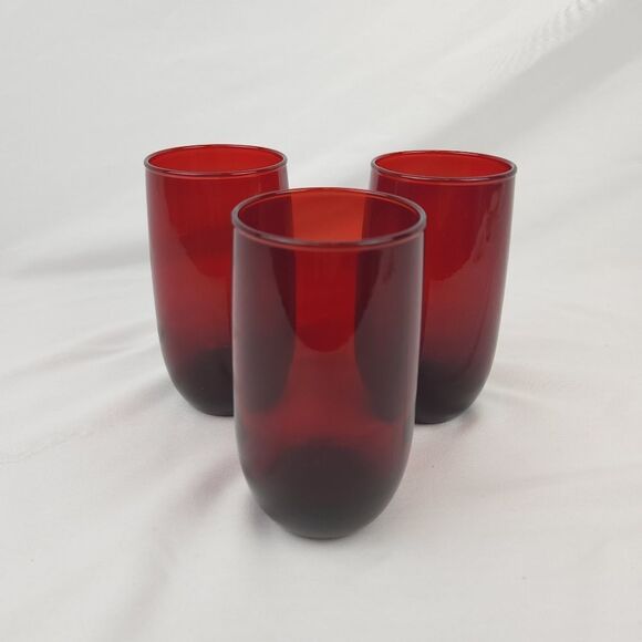 Vintage Anchor Hocking Royal Ruby Red Depression Glass Drinking Tumbler Set of 3 - Picture 1 of 8